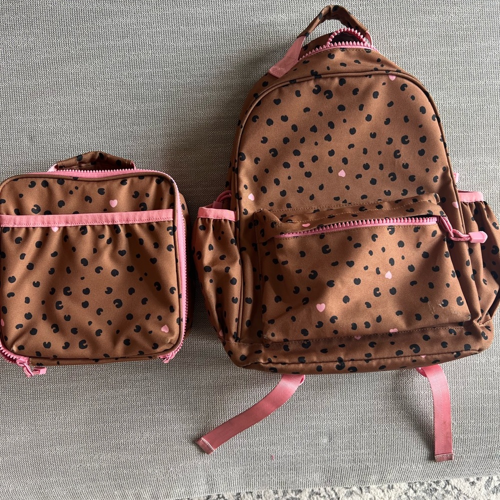 Cheetah Hearts Kids backpack and lunch box set - no monogram